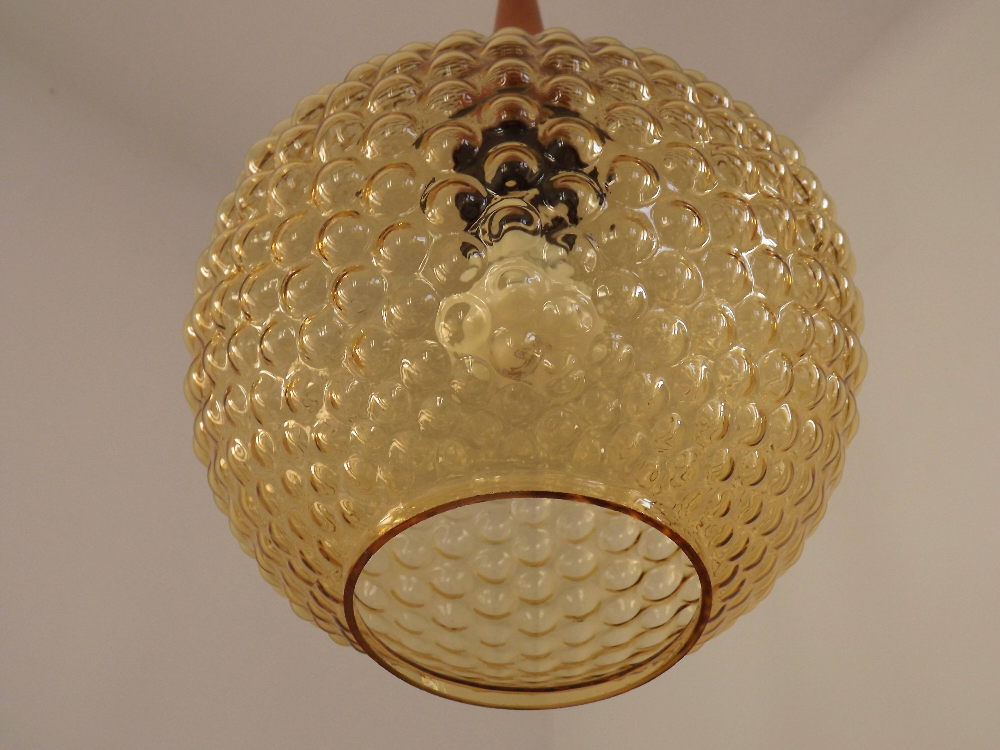French Vintage Retro Ceiling Light (1960s/70s) Amber Bubble Glass Shade 5115
