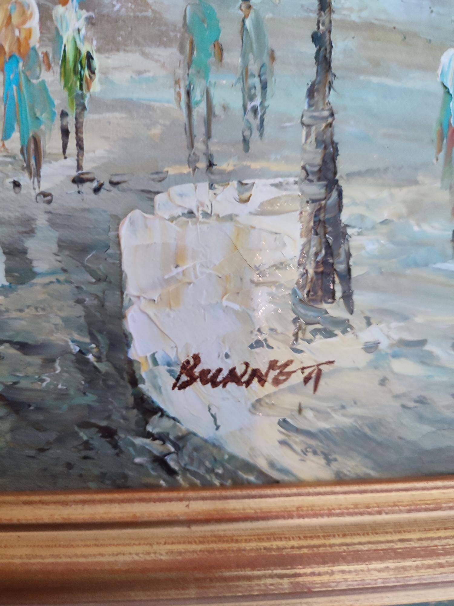 Description superb painting representing the place du tertre in Paris signed caroline burnett