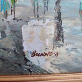 Description superb painting representing the place du tertre in Paris signed caroline burnett