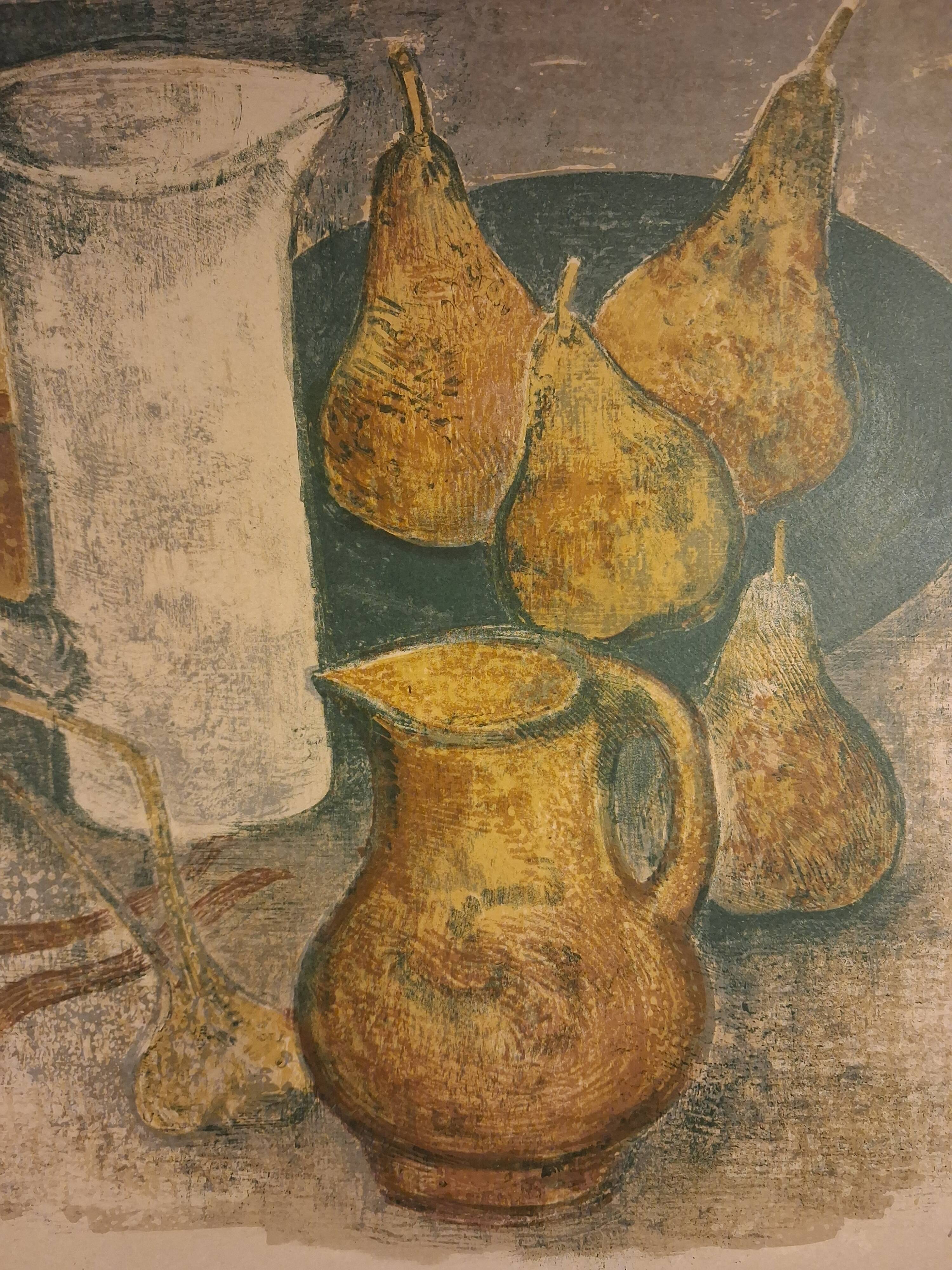 Lithographie en couleur d’André Minaux (1923-1986), nature morte, fruits