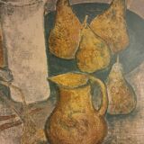 Lithographie en couleur d’André Minaux (1923-1986), nature morte, fruits