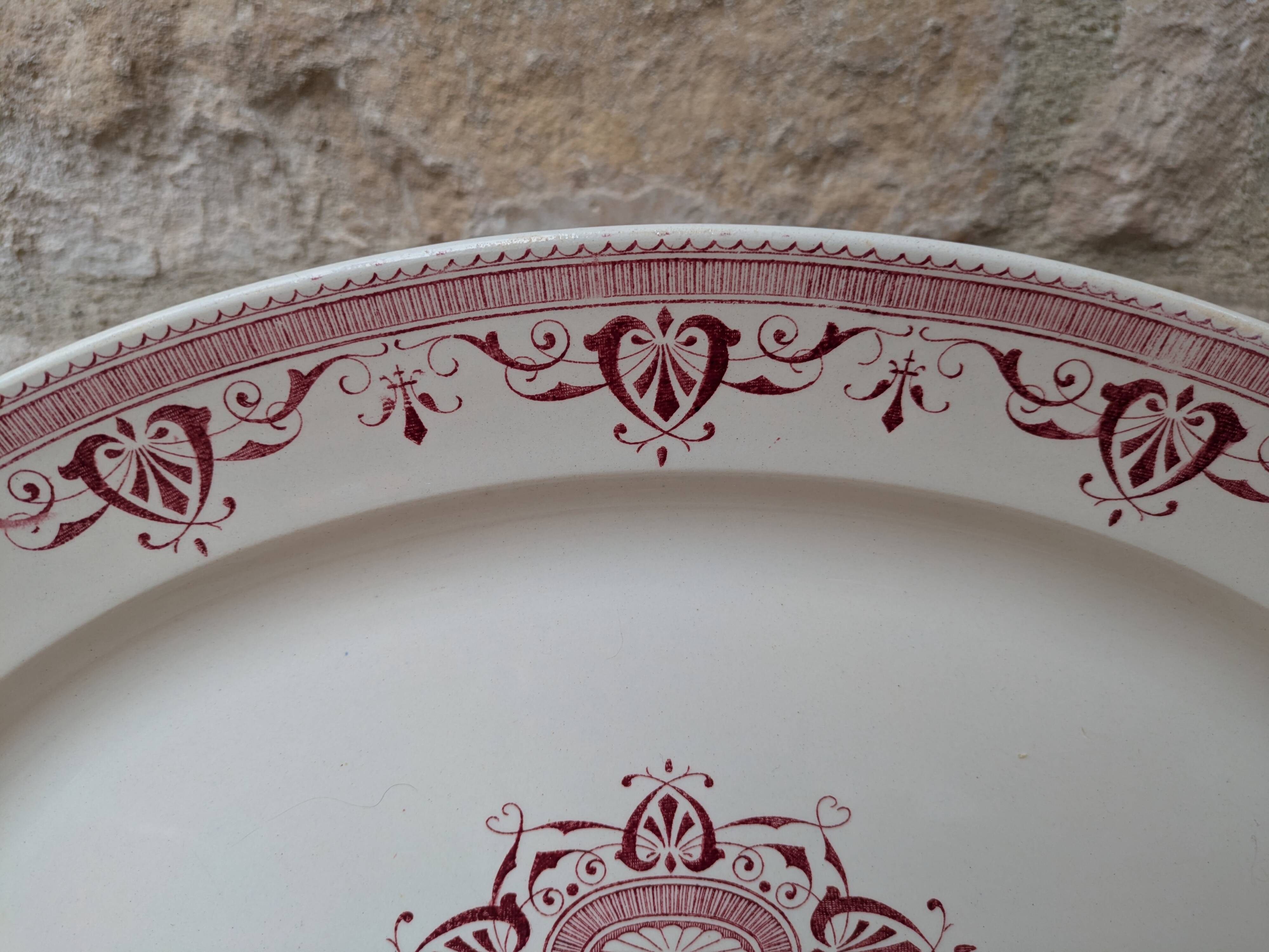 Old oval serving dish, Amiral Creil and Montereau Terre de Fer model