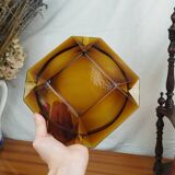 Large Geometric Amber Yellow Glass Ashtray Vintage Art Deco Style