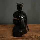 Black ceramic sphinx or pharaoh lamp 1980 brown lampshade