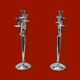 Pair of vintage three-armed chrome metal candlesticks