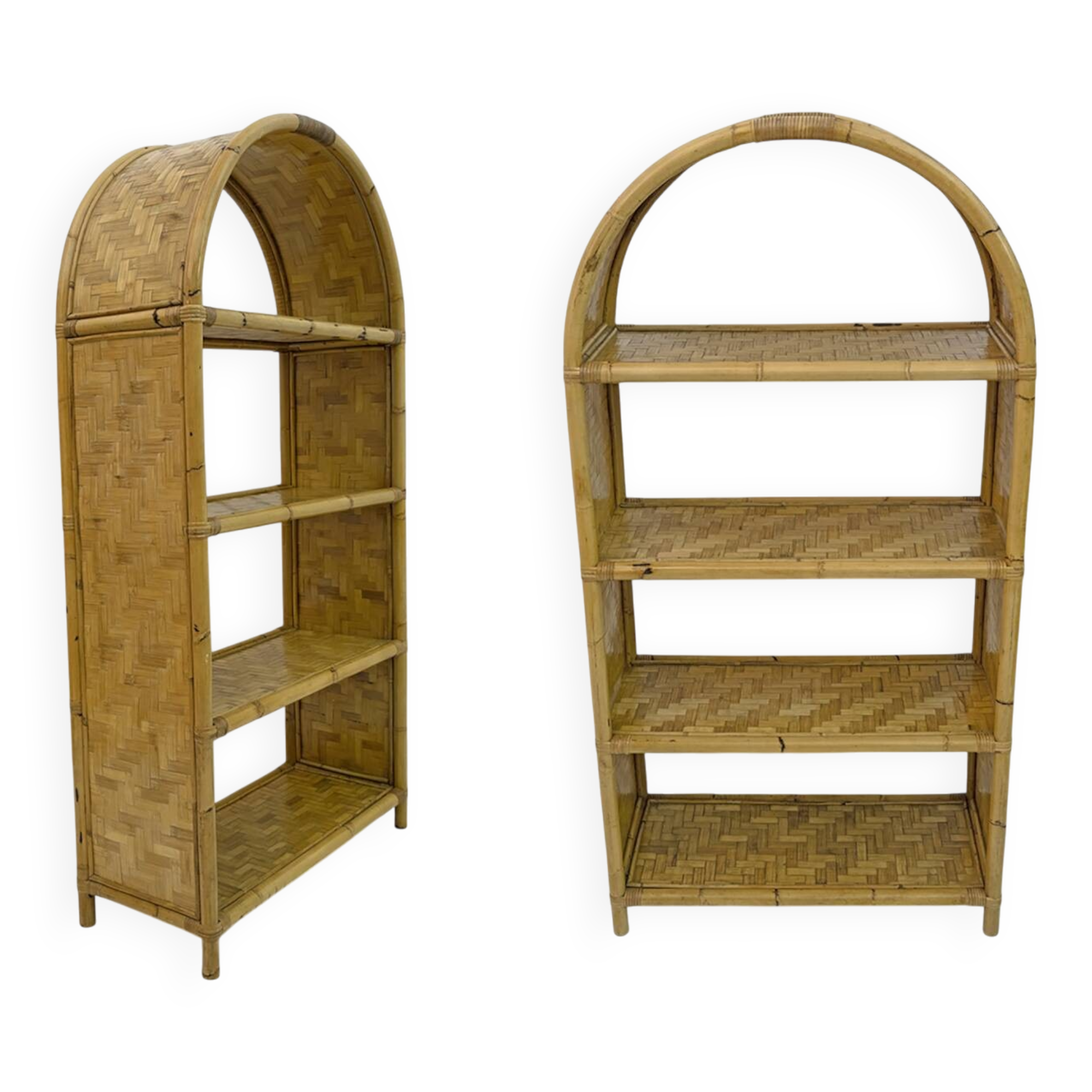Paire de petites bibliothèques italiennes en bambou, années 1970