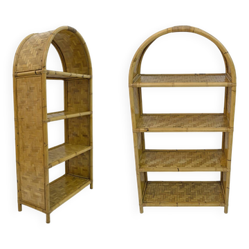 Pair of Italian Small Bamboo Bookcases, 1970s