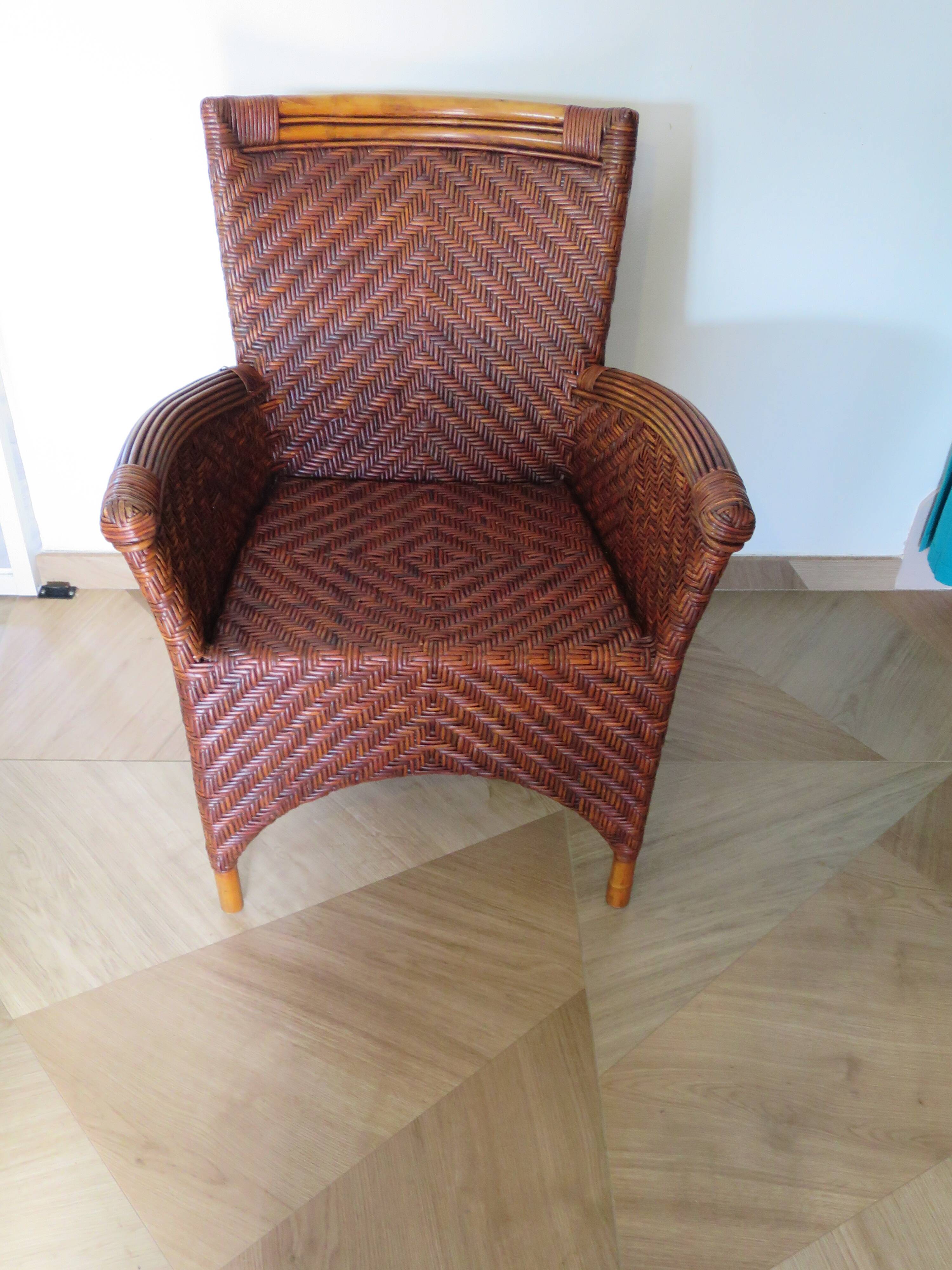 Woven rattan armchair, 1980s