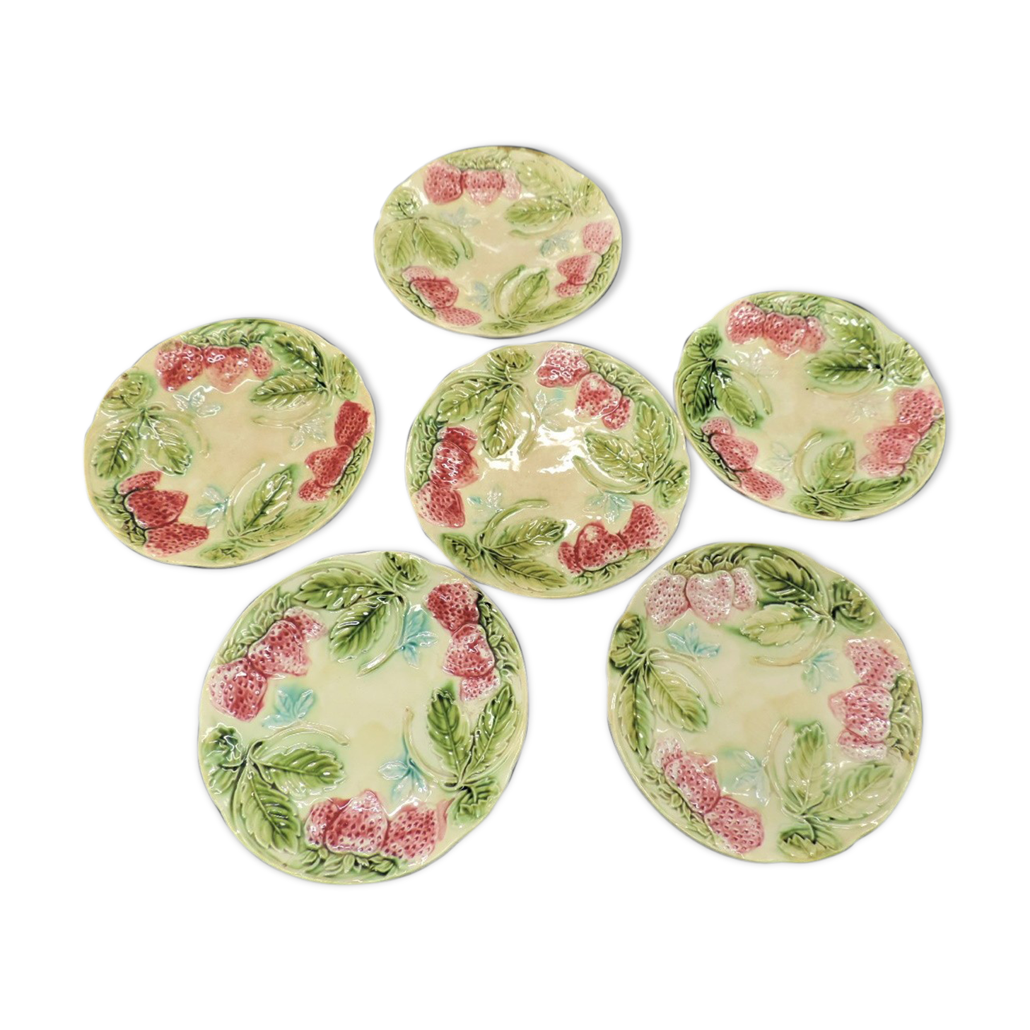 Set of six old slurry dessert plates