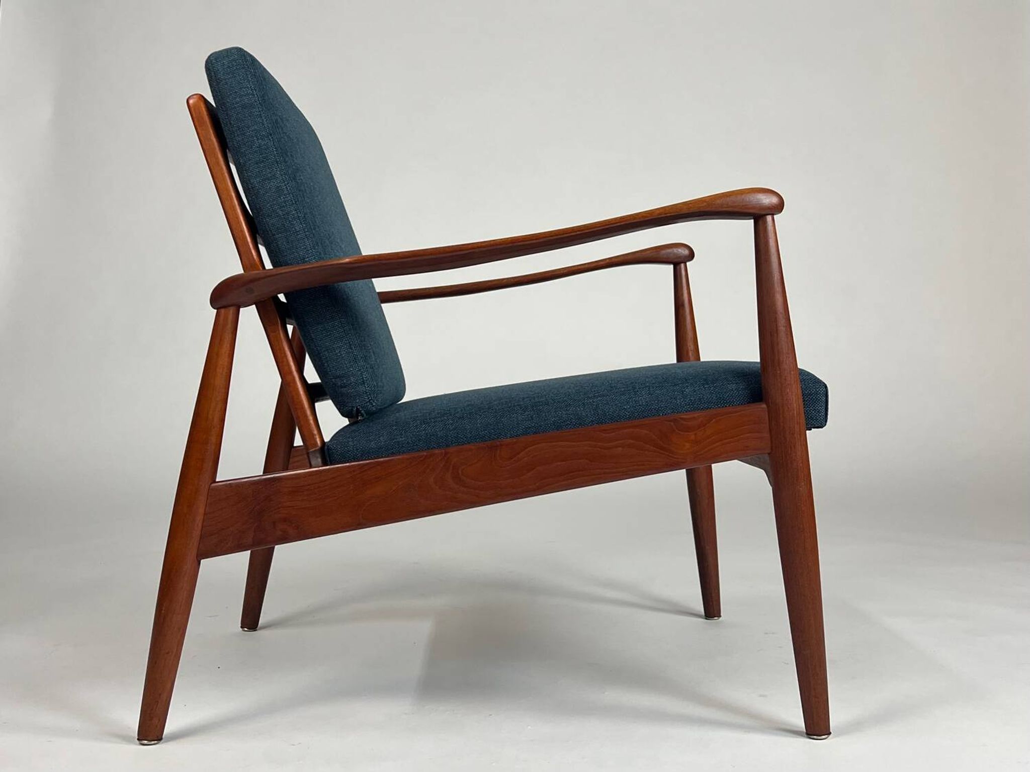Mid-century teak armchair easy chair reupholstered 60s vintage