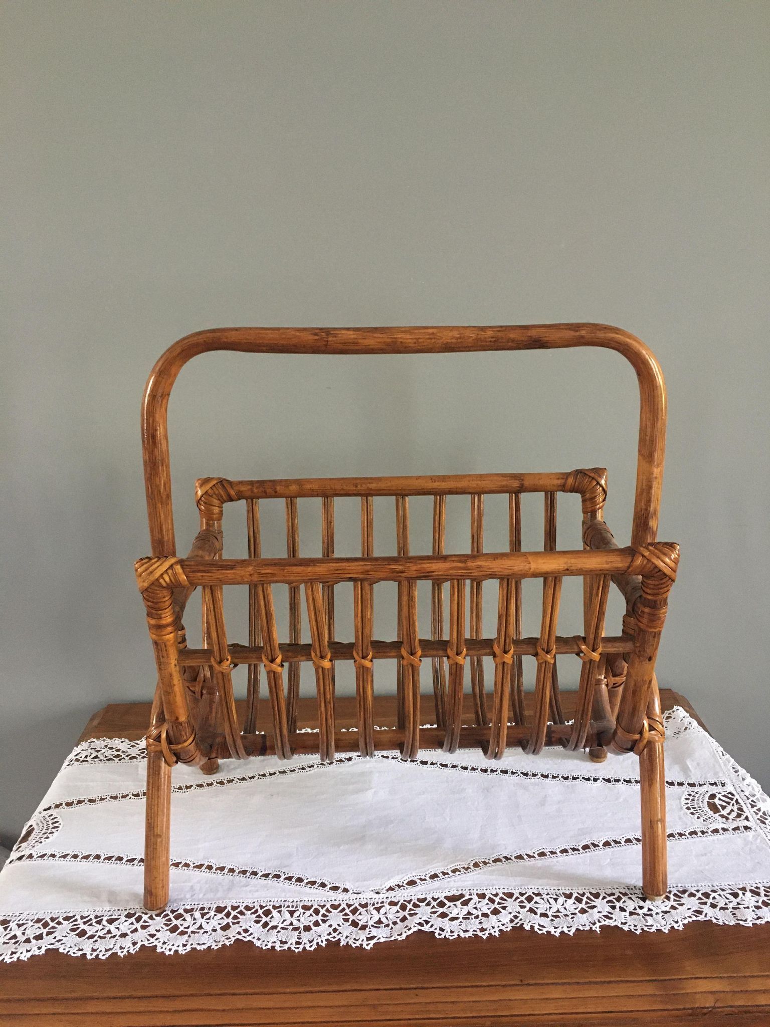 Vintage rattan magazine newspaper holder