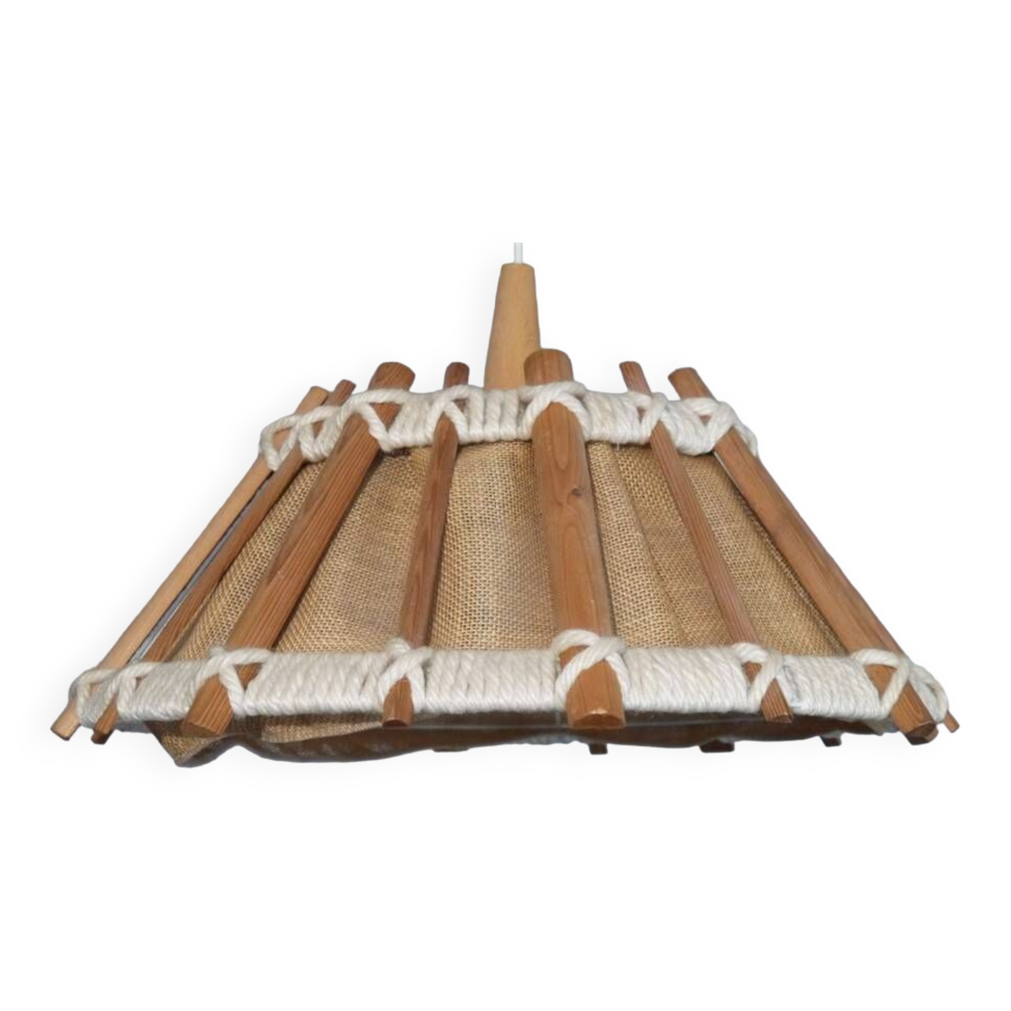 Vintage pendant lamp in wood and canvas 1970