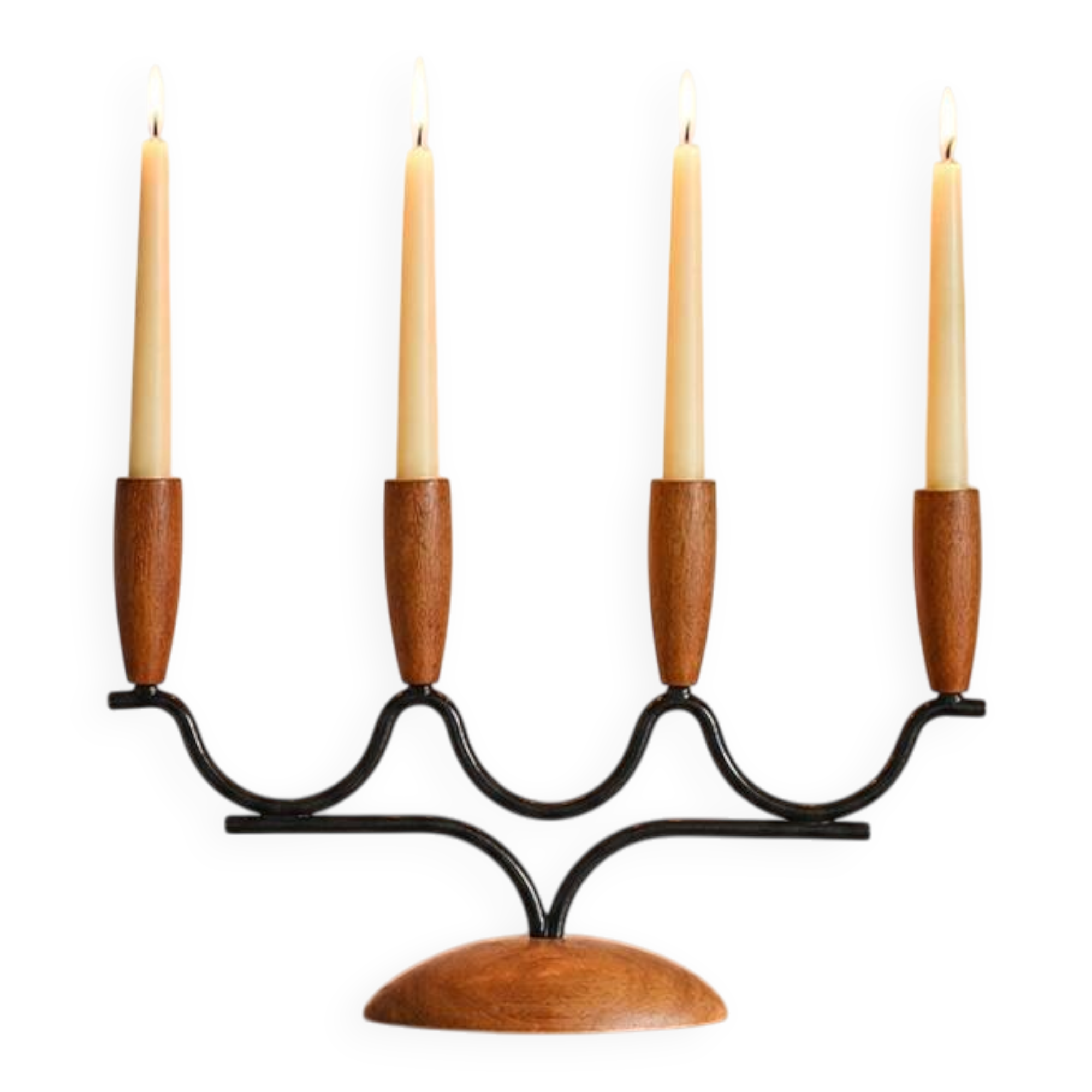 Chandelier Candelabre Mid-Century en Teck et Métal Noir – Design Danois