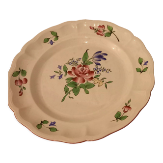 Dish/Large serving plate in lunéville porcelain, Flowers, Tulip-Rose early twentieth century