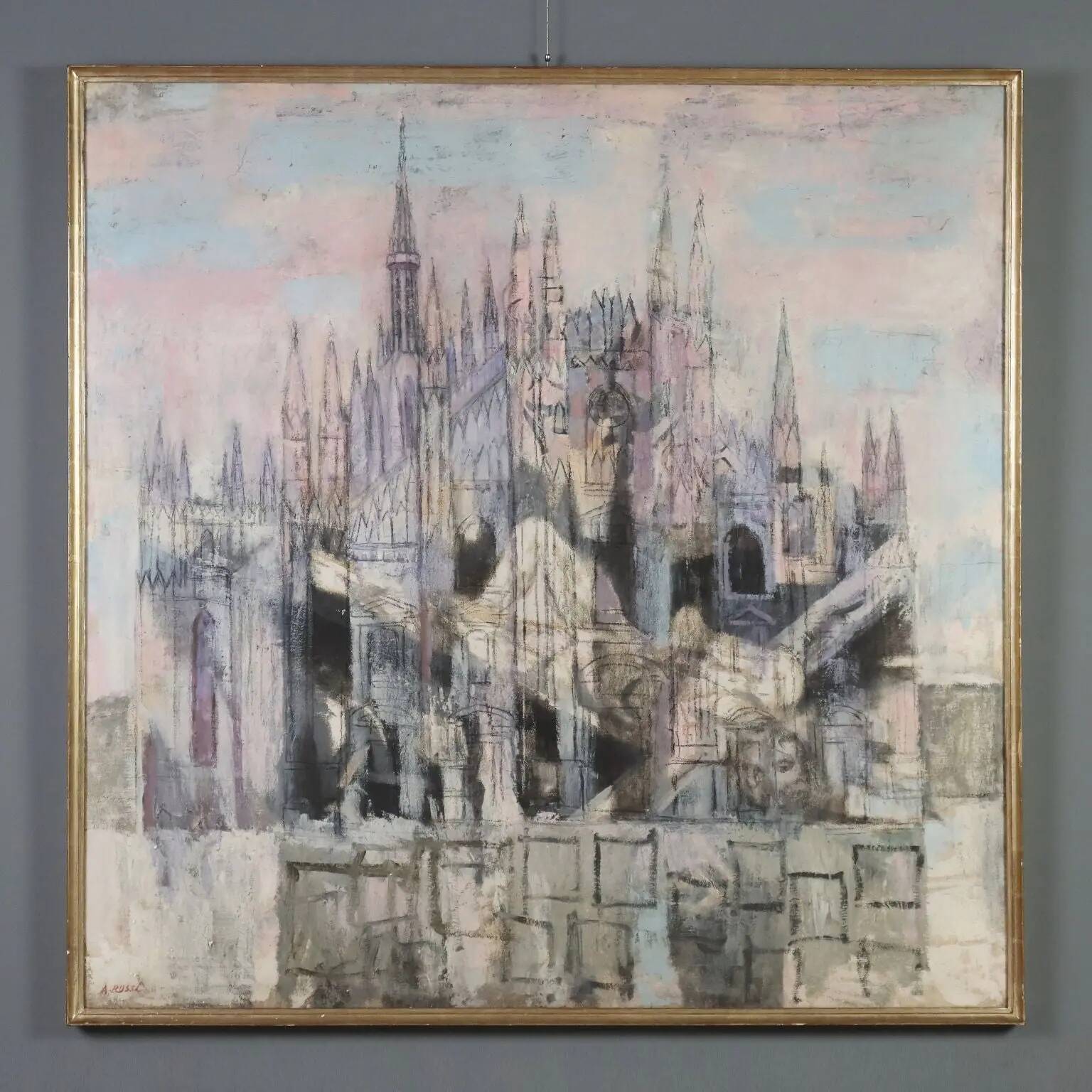 Contemporary painting signed Attilio Rossi, oil on canvas, 1980s.