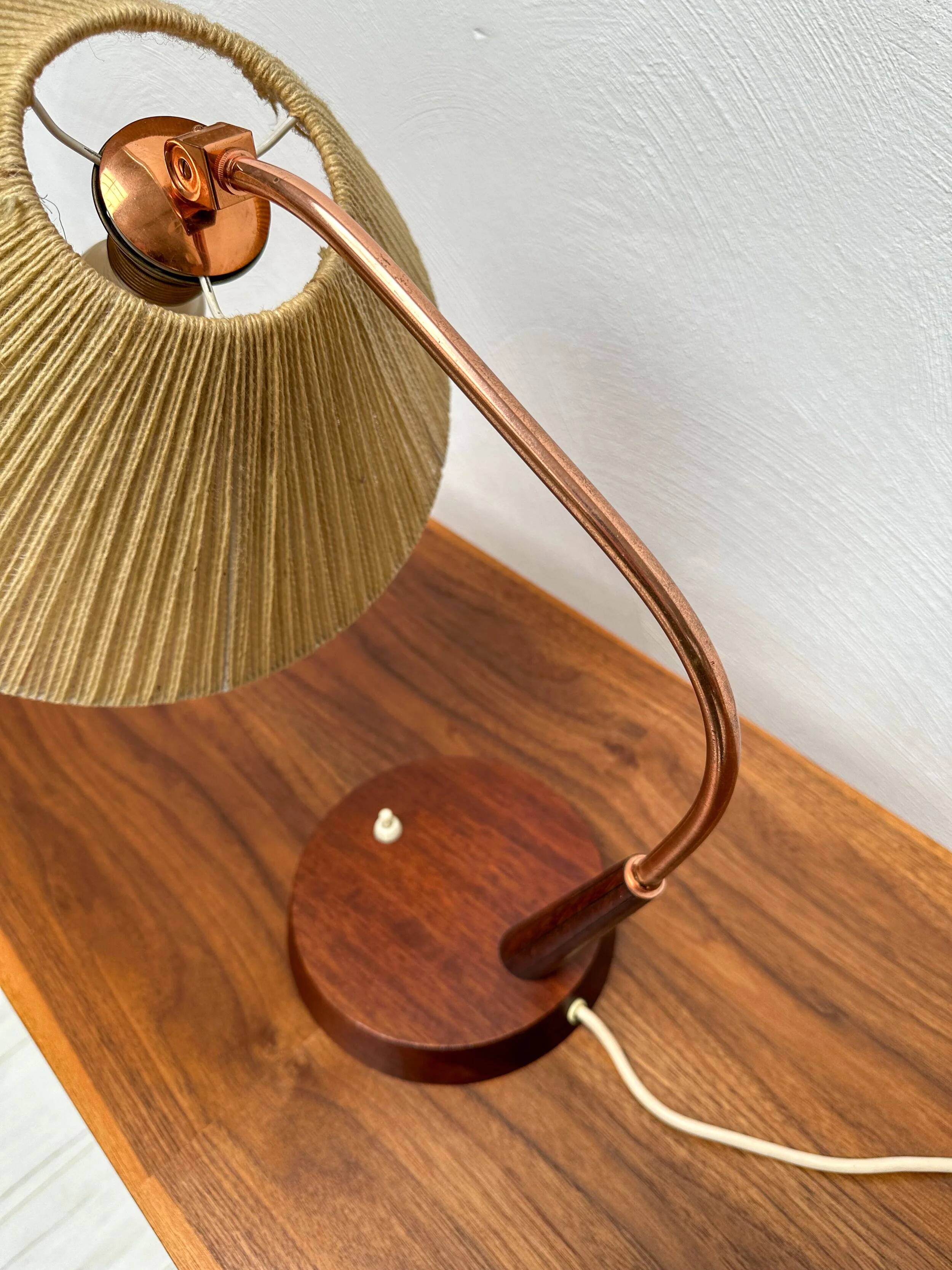 1960s Vintage Teak & Sisal Table Lamp by Temde Leuchten, Switzerland