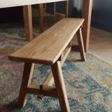 "A frame" bench in solid oak, patinated.