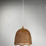 Beehive webbing rattan wicker pendant hanging lamp, 1930s