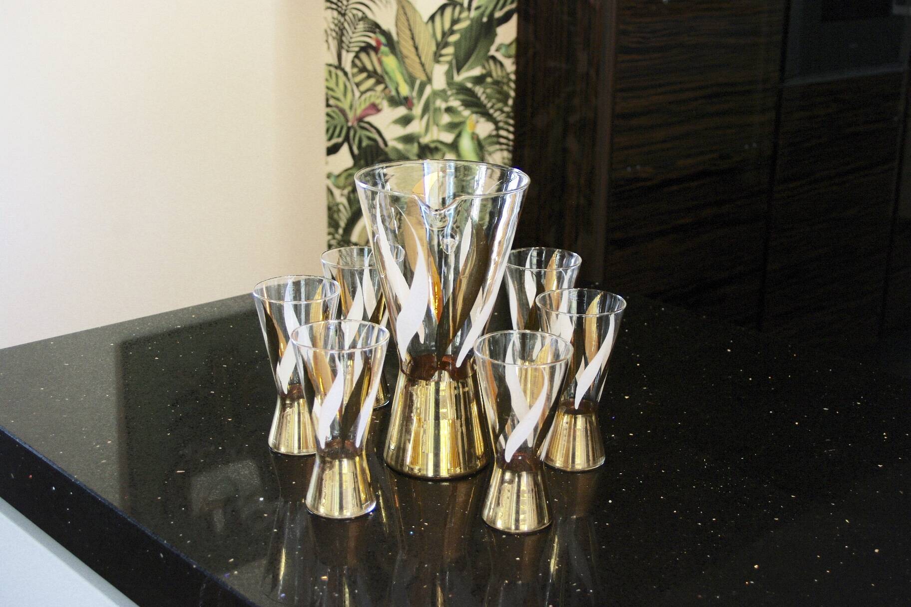 Vintage orangeade service in glass decorated with gold late 1970