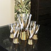 Service à orangeade vintage en verre décoré à l'or fin 1970