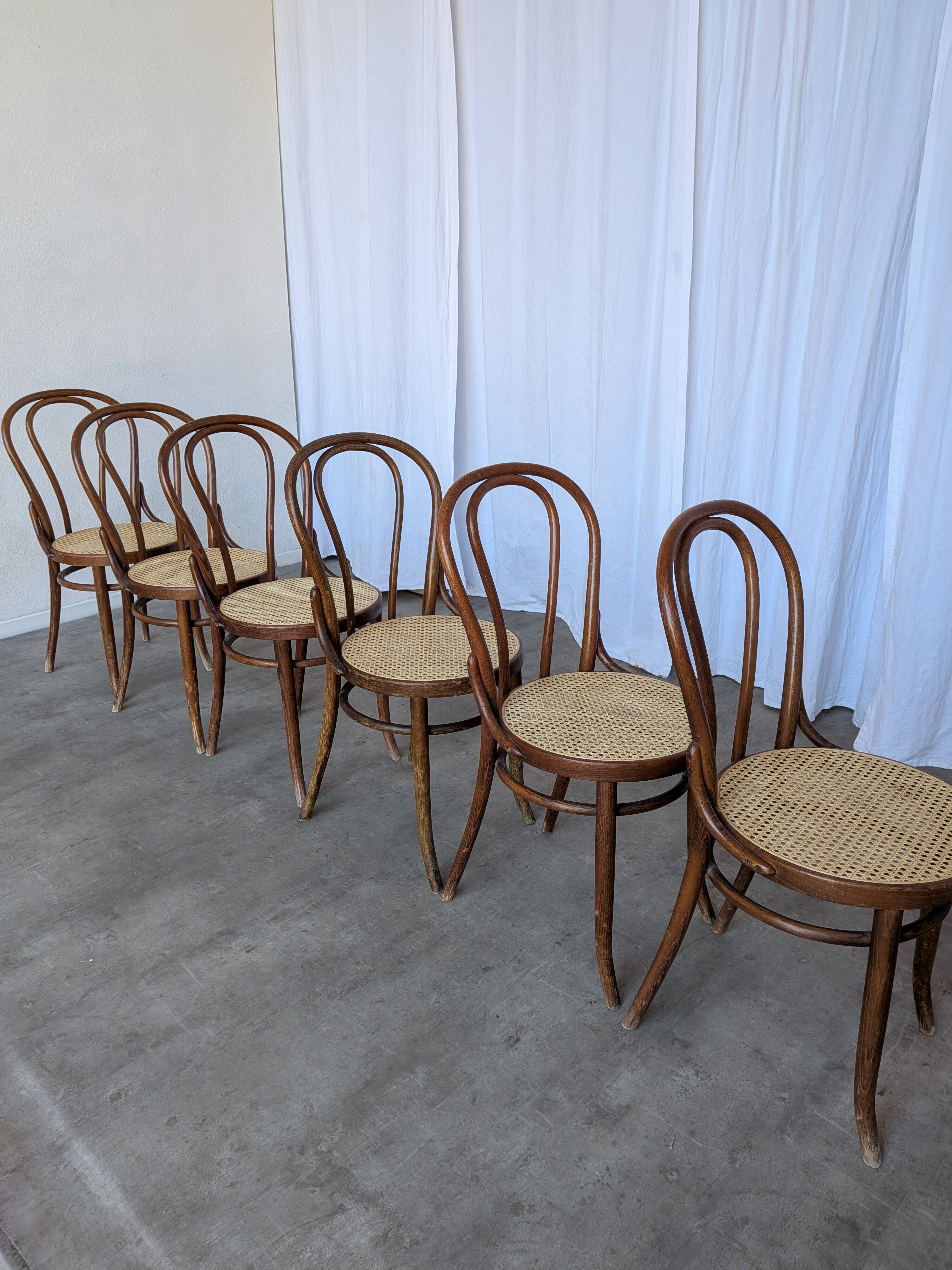 Set of 6 Bentwood Dining Chairs with Cane Seat / Bistro Thonet Style Chairs