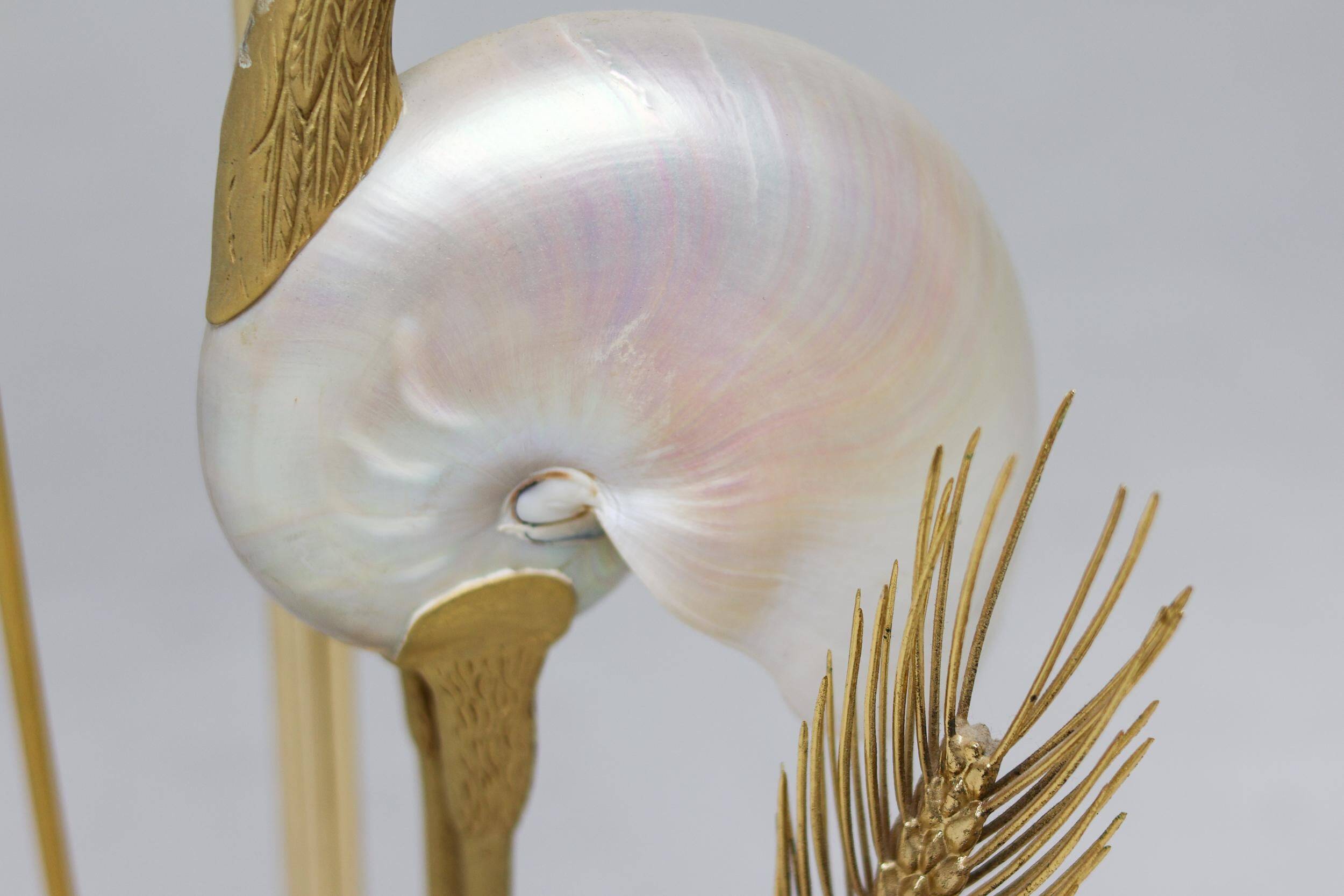 Monumental crane or egret lamp post in gilded brass by Antonio Pavia