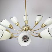 Brass and glass ten-arm chandelier from the mid-century, 1960s.