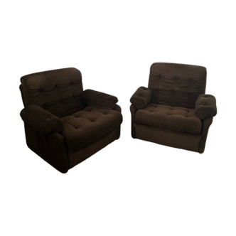 Set of 2 vintage Airborne French design armchairs from the 60s in velvet