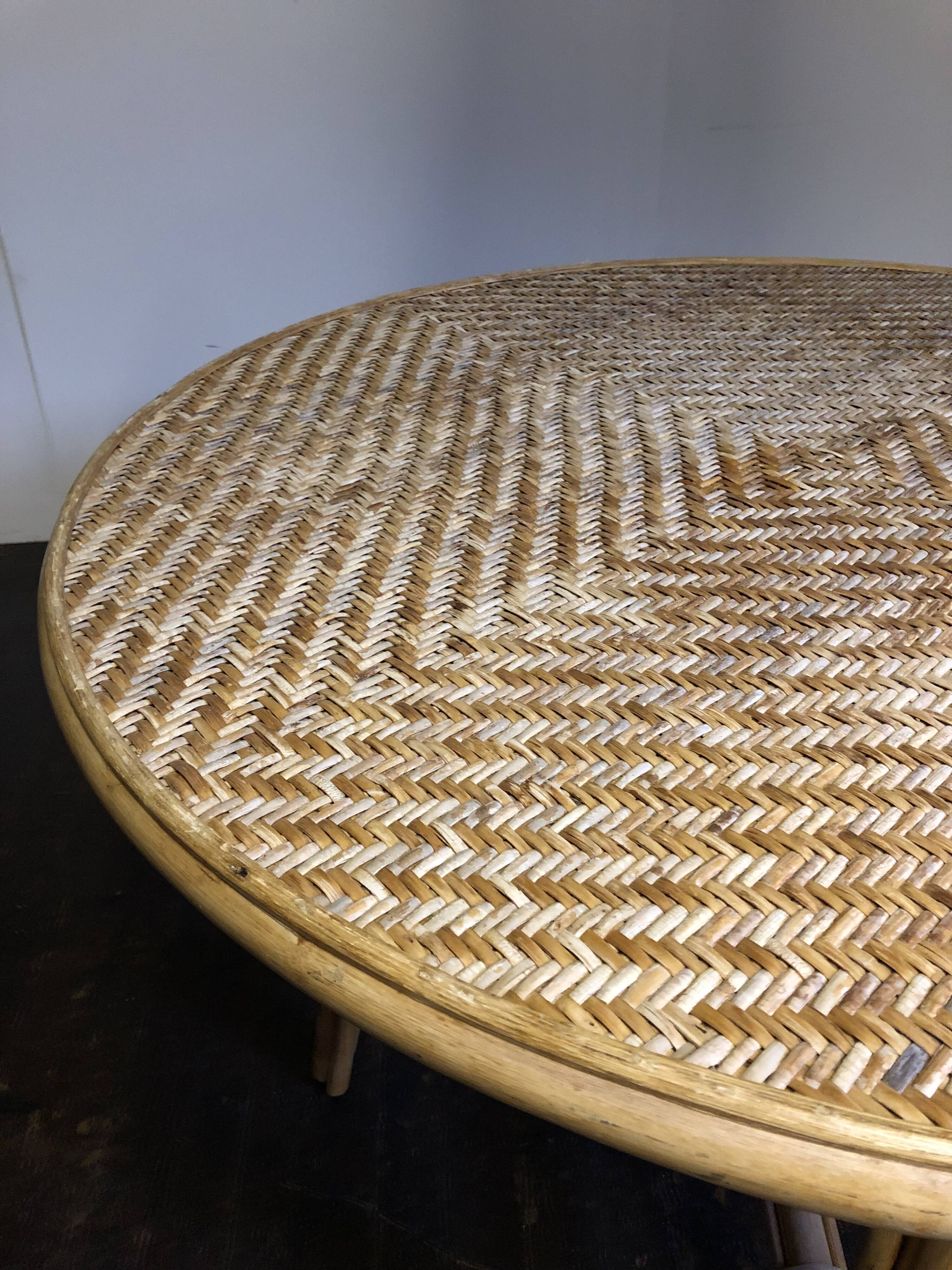 Vtg Mid Century Round Circular Wicker Bamboo Bamboo Table Dining rattan Tiki