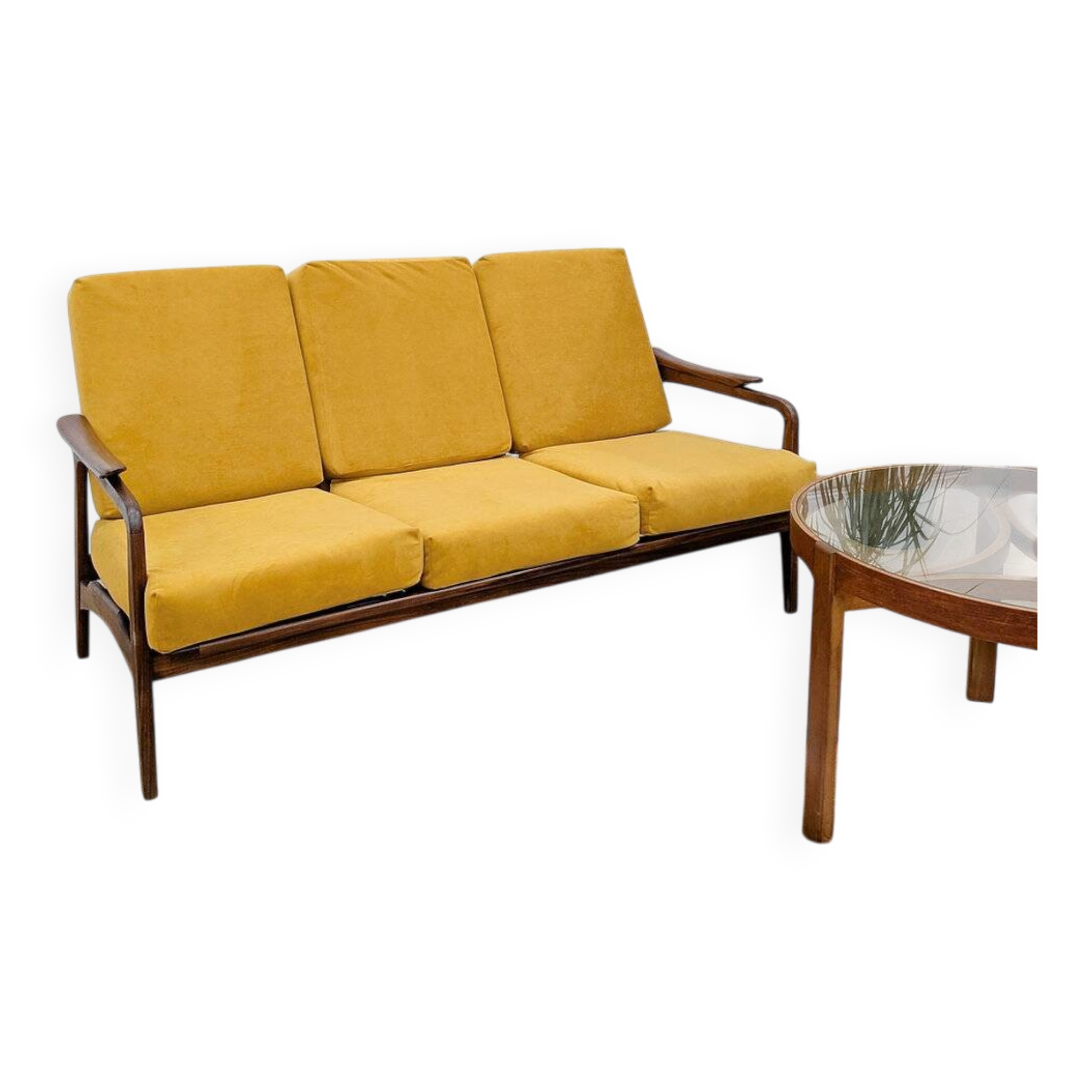 Canapé scandinave retapissé vintage teck