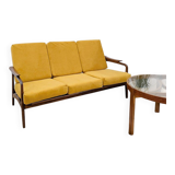 Canapé scandinave retapissé vintage teck