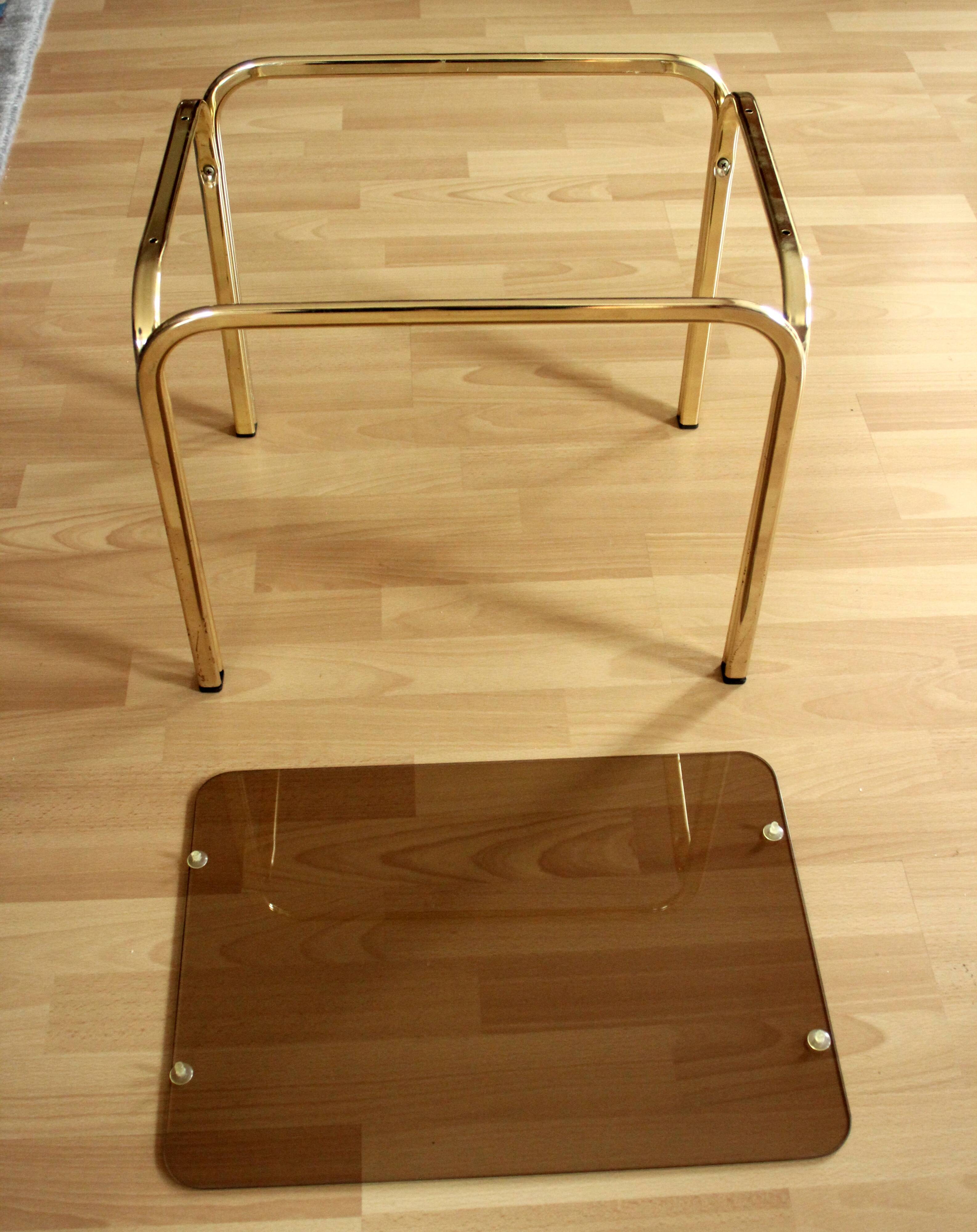 Brass side table with smoked glass plate - Vintage