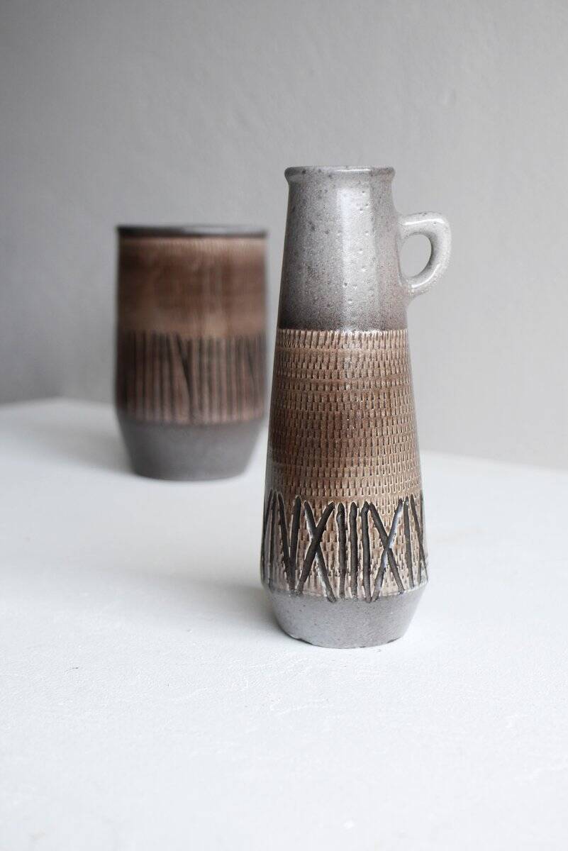Vases en céramique de design artistique scandinave moderne du milieu du siècle par Ingrid Atterberg pour Upsala Ekeby, Suède, années 1970, ensemble de 2.