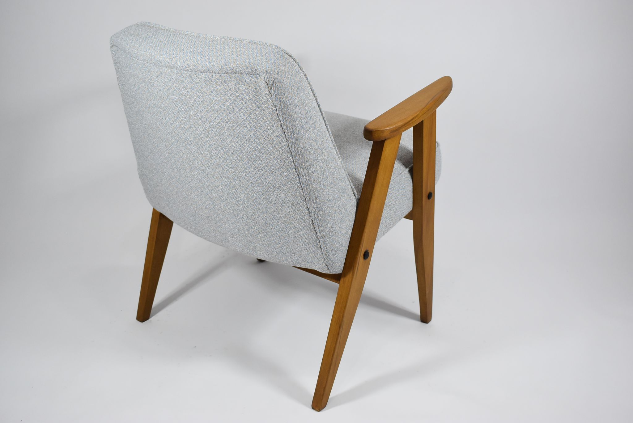 Vintage armchair model 366, fully renovated, designed by J. Chierowski, blue-grey fabric, teak wood