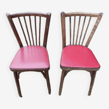Baumann bistrot chairs wood and red imitation leather