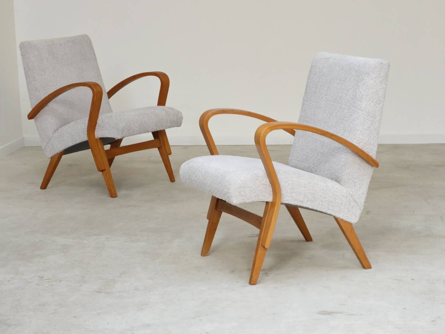 Pair of restored armchairs in large bouclette by Frantisek Jirak for Tatra 1960