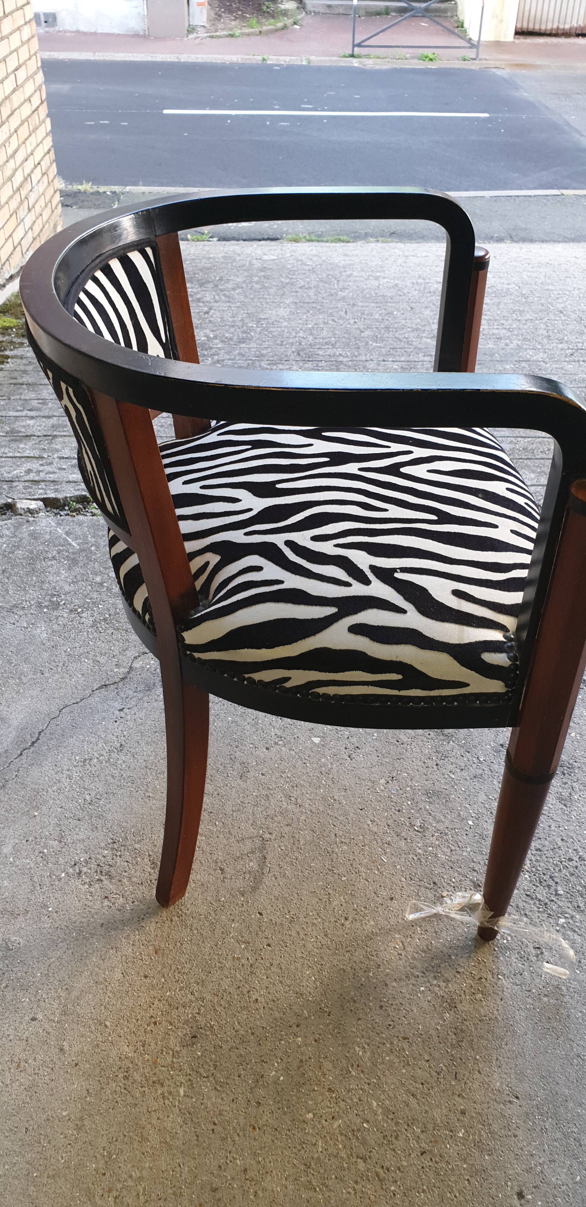 Art deco armchair with zebra tapestry