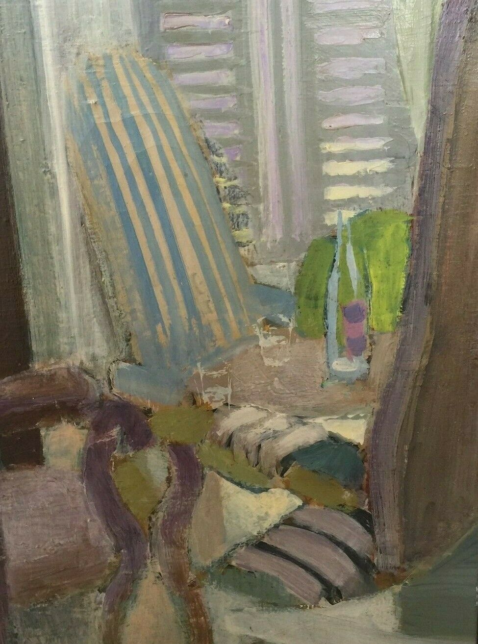 OIL ON CANVAS JEAN MAUFAY ABSTRACT COMPOSITION SCENE OF INTERIOR
