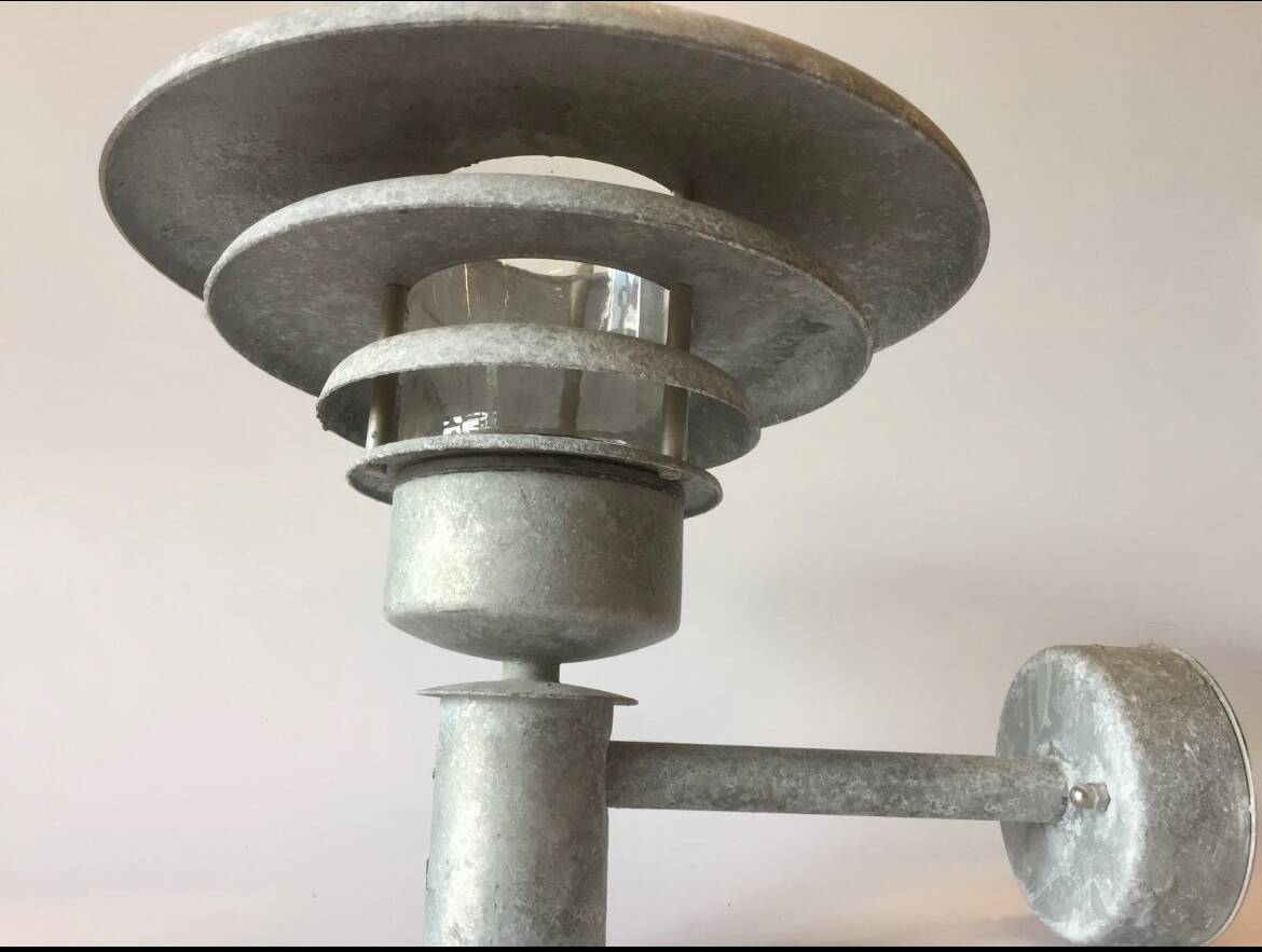 Classic Danish Vintage Outdoor Wall Lamp in Galvanized Steel