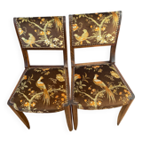 Set de 2 chaises vintage en velours oiseaux 1960-1970, état comme neuf.