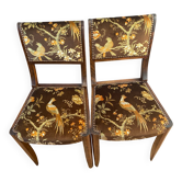 Set de 2 chaises vintage en velours oiseaux 1960-1970, état comme neuf.
