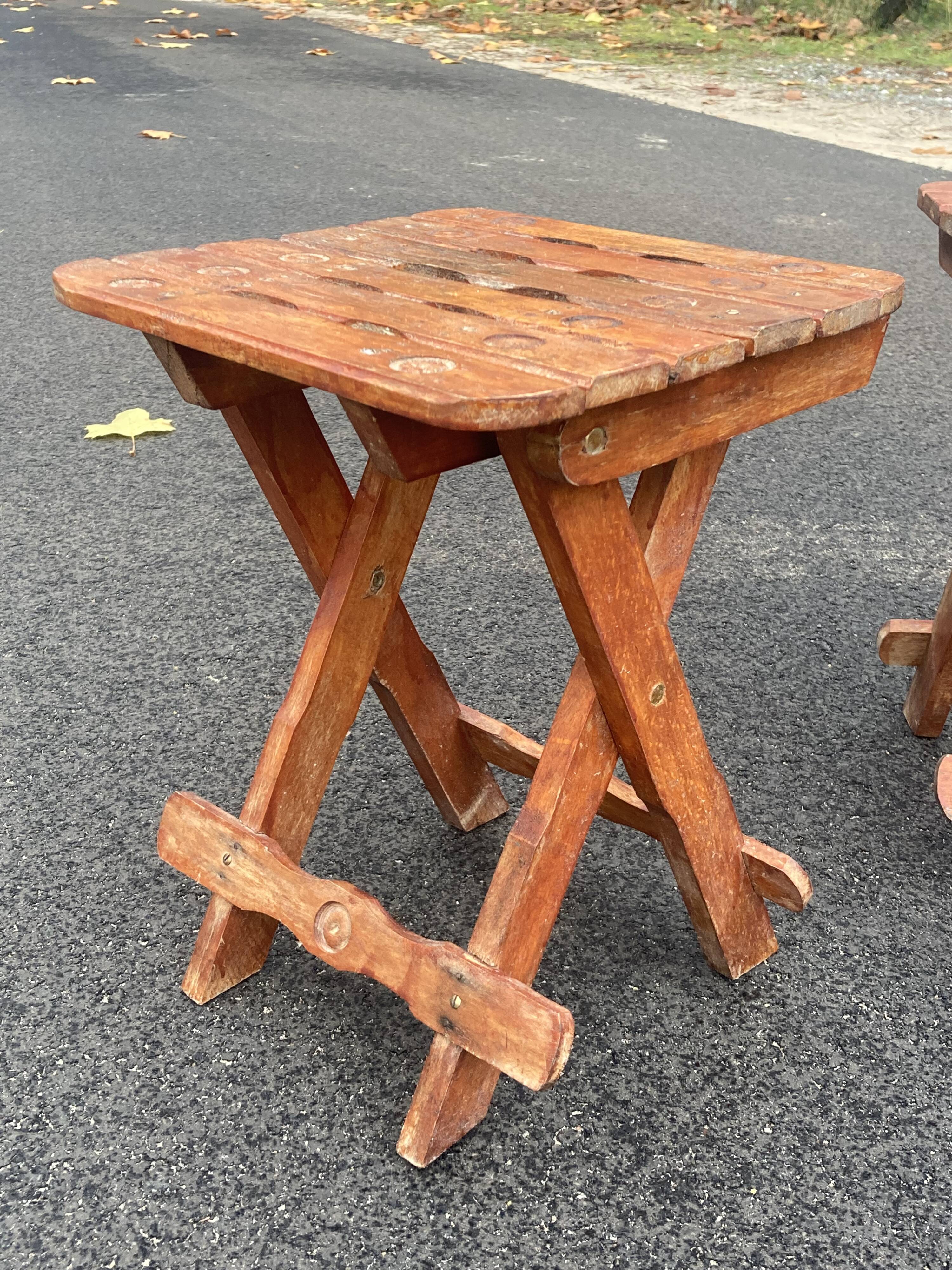 Pair of vintage folding wooden stools from Tyrol mountain