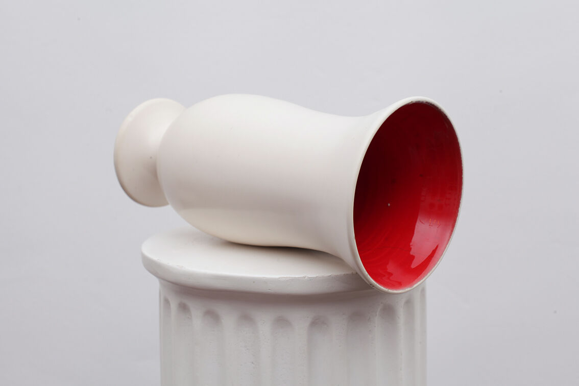 Red interior white ceramic vase