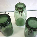 Bocaux en verre vert lot de 3 années 50