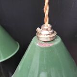 2 enameled sheet metal cone pendants