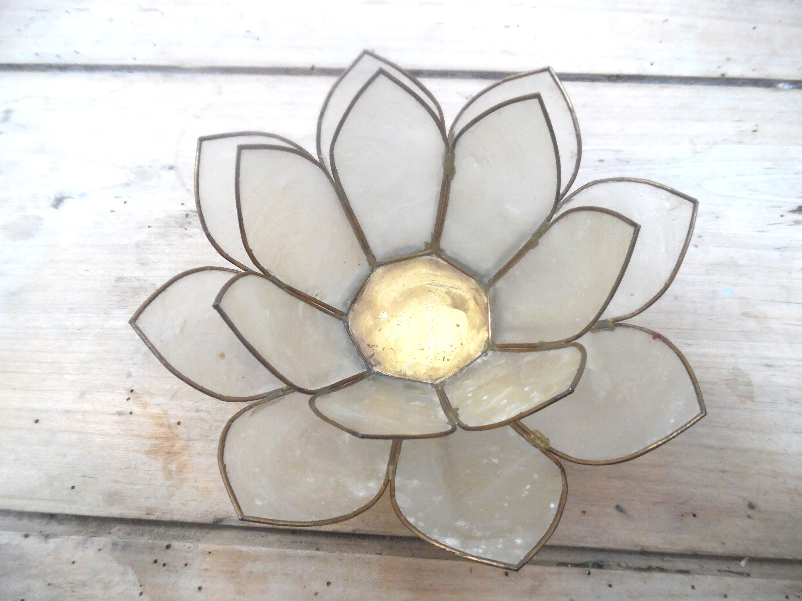 Mother-of-pearl and brass candlestick