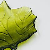 Vintage green glass leaf catchall from the 1970s.