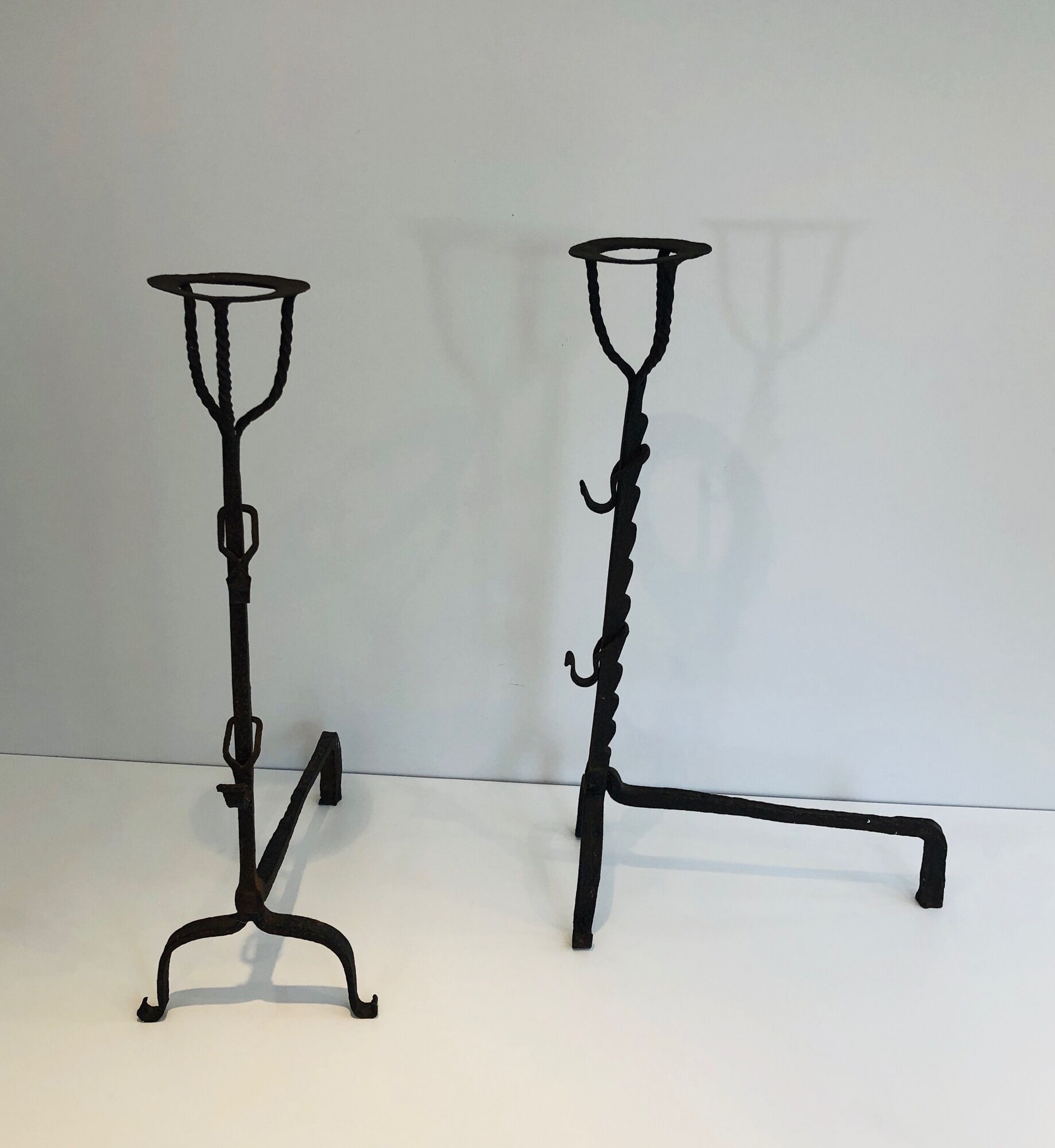 Pair of wrought iron landiers. french work ,seventeenth century