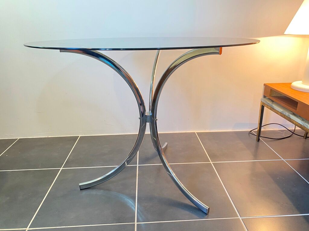 Round kitchen or dining room in smoked glass chrome structure an70