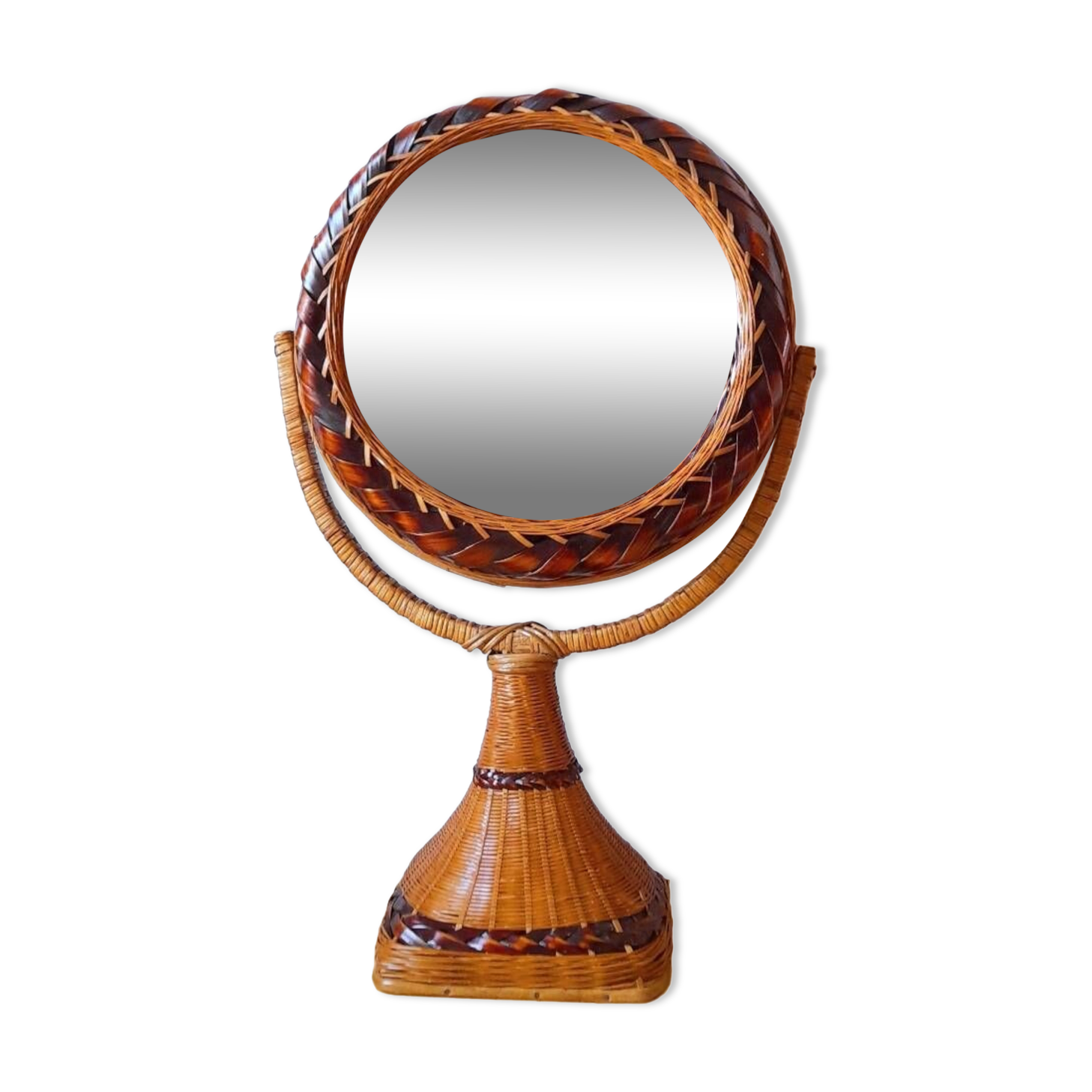 Woven wicker standing mirror